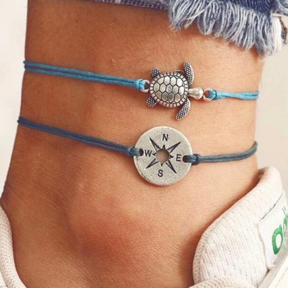 JUST ARRIVE!!Sea Turtle and Compass Corded Anklets